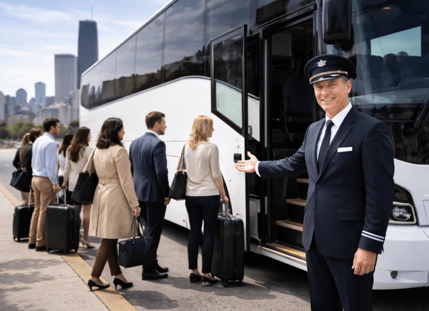 Coach bus rental Chicago Suburbs